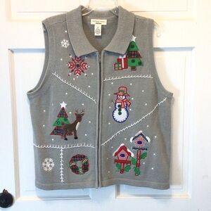 Bechamel Woman Gray Christmas Snowman Holiday Vest Size 1X